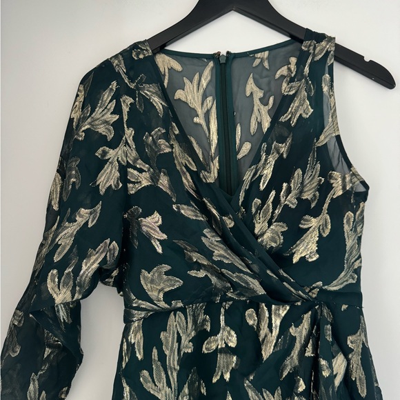 BCBGMaxazria Asymmetric Faux Wrap Dress in Fern Combo - Picture 6 of 8